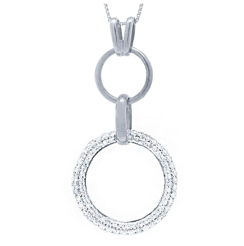 0.70 Ctw 14k White Gold Diamond "o" Pave Pendant Necklace With 18 Inch Chain