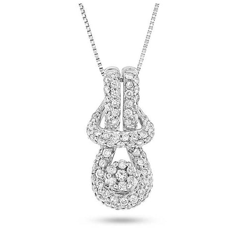 0.45 Ctw 14k White Gold Diamond Knot Pendant Necklace With 18 Inch Chain