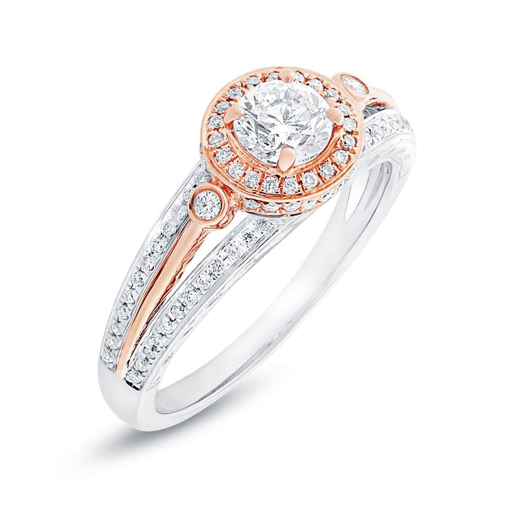 0.50 Ctw Round Brilliant Center And 0.26 Ctw Side 14k Two-tone Rose Gold Diamond Engagement Ring