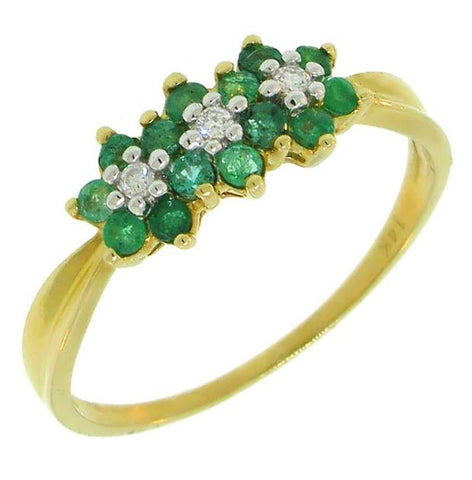 0.60 Ctw 14k Yellow Gold Diamond And Emerald Ring