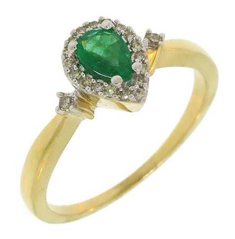 0.12 Ctw Diamond And 0.36 Ctw Emerald 14k Yellow Gold Ring