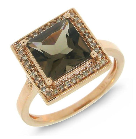 0.20 Ctw Diamond And 2.20 Ctw Smokey Topaz 14k Rose Gold Ring