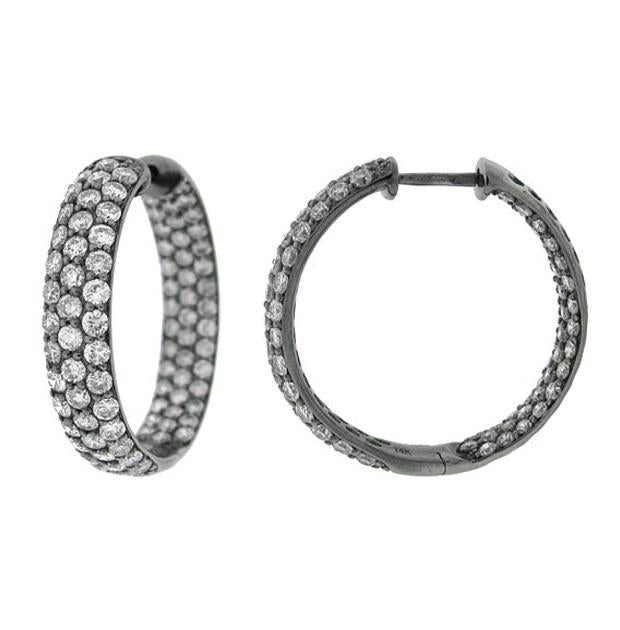 3.50 Ctw 14k Black Rhodium Diamond Hoop Earring