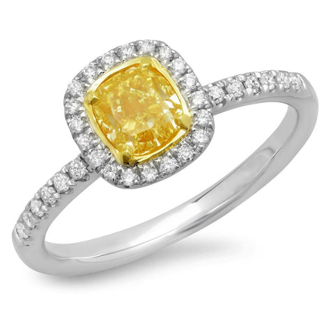 1.27 Ctw 14k Two-tone Gold Egl Certified Cushion Cut Natural Fancy Yellow Diamond Ring