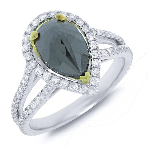 2.59 Ctw 14k Two-tone Gold Pear Shape Black Diamond Ring