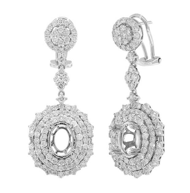 3.14 Ctw 18k White Gold Diamond Semi-mount Earring