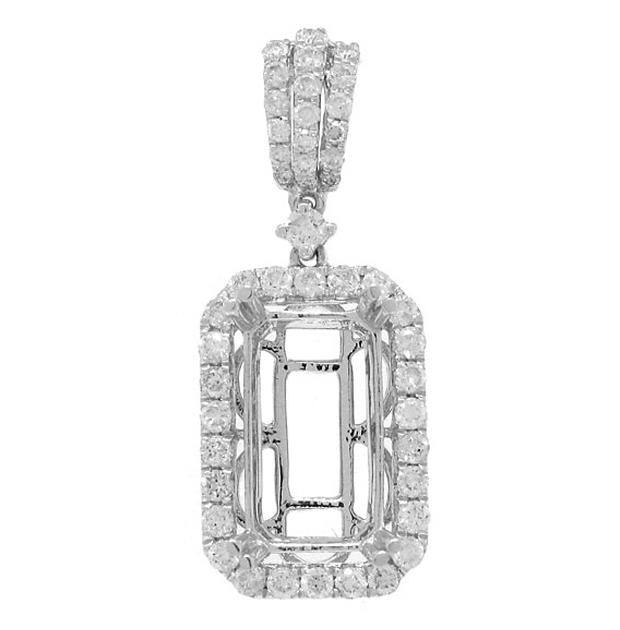 0.92 Ctw 18k White Gold Diamond Semi-mount Pendant Necklace With 18 Inch Chain