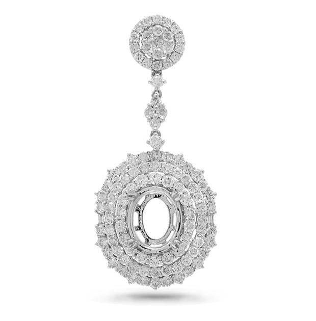 2.57 Ctw 18k White Gold Diamond Semi-mount Pendant Necklace With 18 Inch Chain