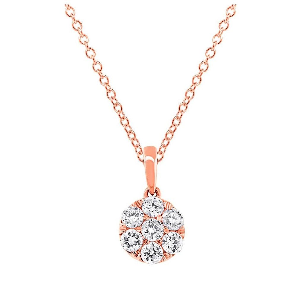 0.53 Ctw 18k Rose Gold Diamond Cluster Pendant Necklace With 18 Inch Chain