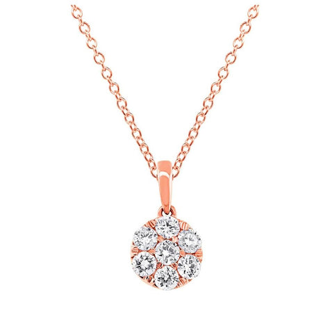 0.53 Ctw 18k Rose Gold Diamond Cluster Pendant Necklace With 18 Inch Chain