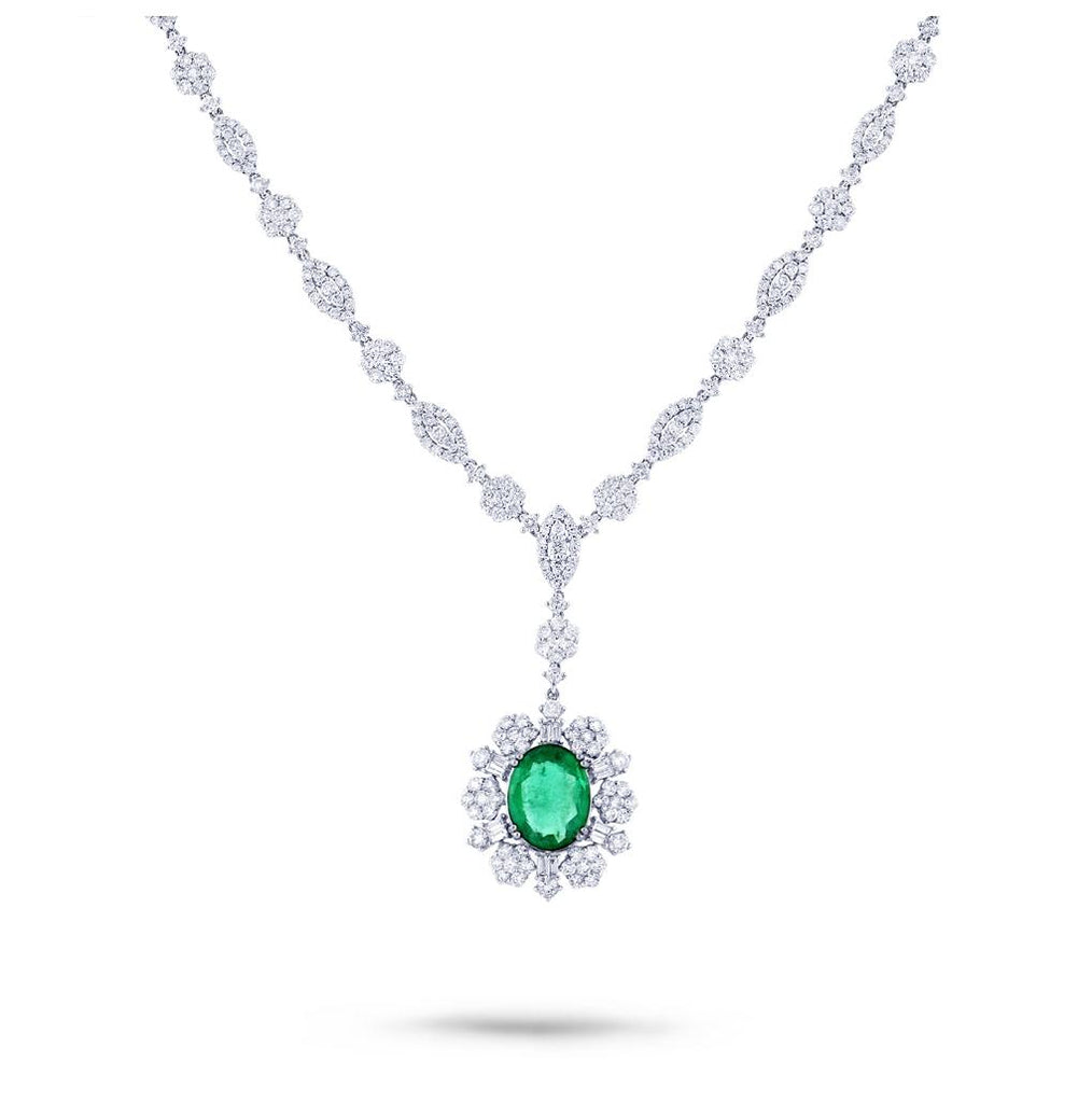 7.64 Ctw Diamond And 4.46 Ctw Emerald 18k White Gold Gia Certified Necklace