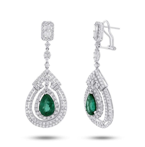 4.35 Ctw Diamond And 4.30 Ctw Emerald 18k White Gold Earring