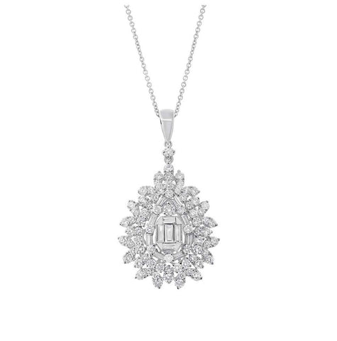 2.07 Ctw 18k White Gold Diamond Pendant Necklace With 18 Inch Chain