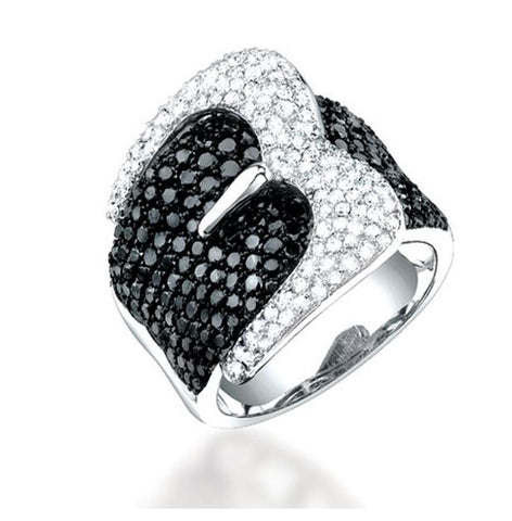 3.05 Ctw 14k White Gold Black And White Diamond Belt Ring