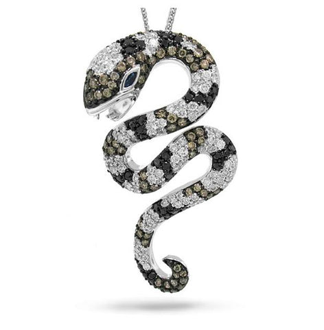 2.30 Ctw 14k White Gold Fancy Color Diamond Snake Pendant Necklace With 18 Inch Chain