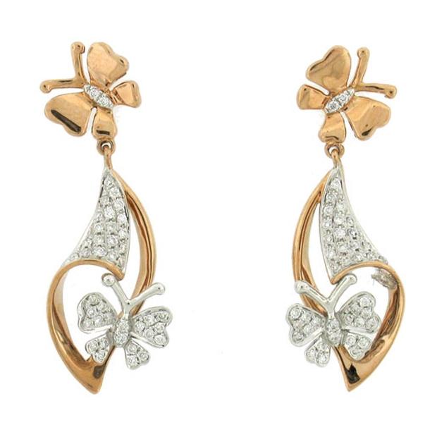 0.25 Ctw 14k Two-tone Rose Gold Diamond Butterfly Earring