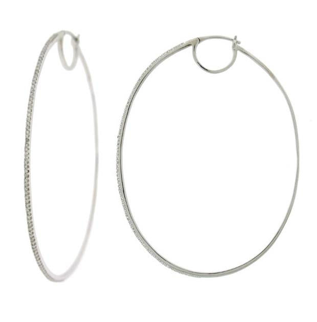 0.58 Ctw 14k White Gold Diamond Oval Hoop Earring