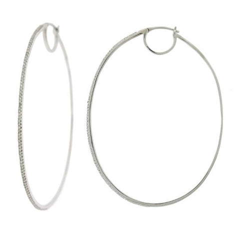 0.58 Ctw 14k White Gold Diamond Oval Hoop Earring