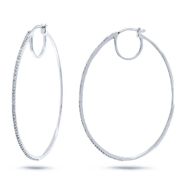 0.37 Ctw 14k White Gold Diamond Oval Hoop Earring