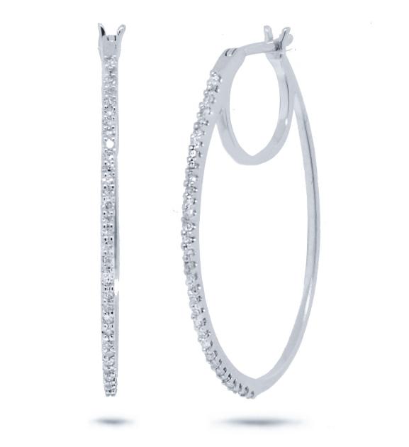 0.19 Ctw 14k White Gold Diamond Oval Hoop Earring