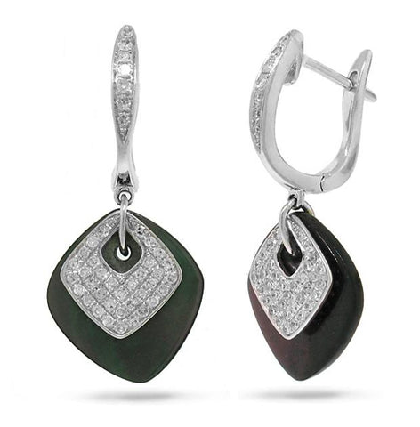 0.36 Ctw 14k White Gold Diamond And Mother Of Pearl Earring