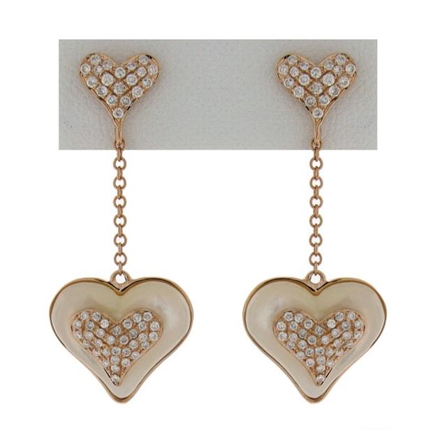 0.45 Ctw 14k Rose Gold Diamond And Mother Of Pearl Heart Earring