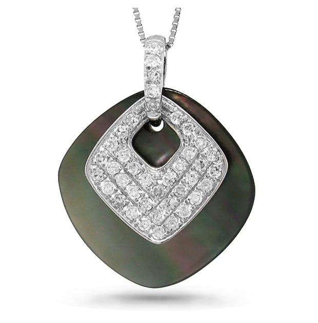 0.27 Ctw Diamond And Mother Of Pearl 14k White Gold Pendant Necklace With 18 Inch Chain