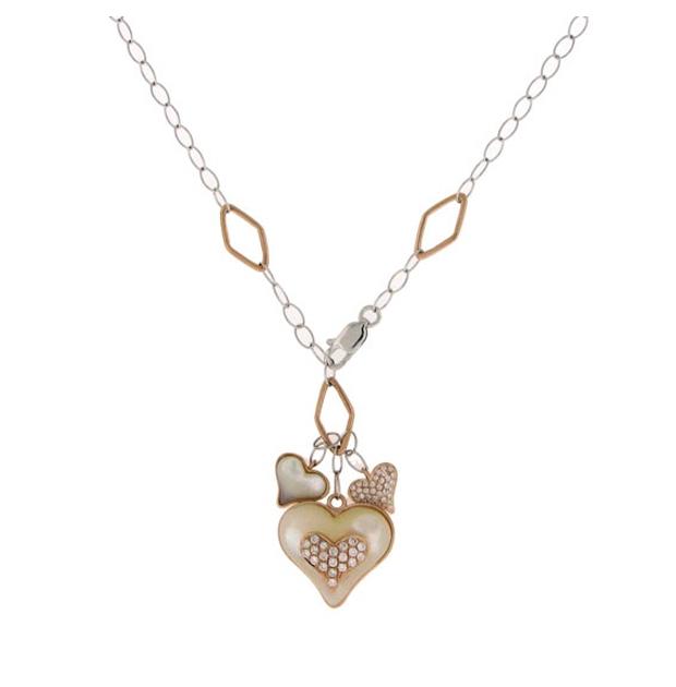 0.39 Ctw 14k Two-tone R-g Diamond And Mother Of Pearl Heart Necklace