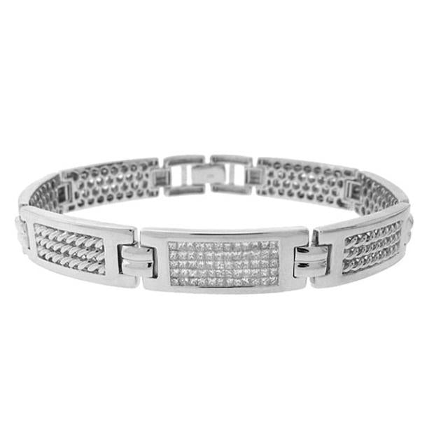 3.20 Ctw 14k White Gold Diamond Mens Invisible Bracelet