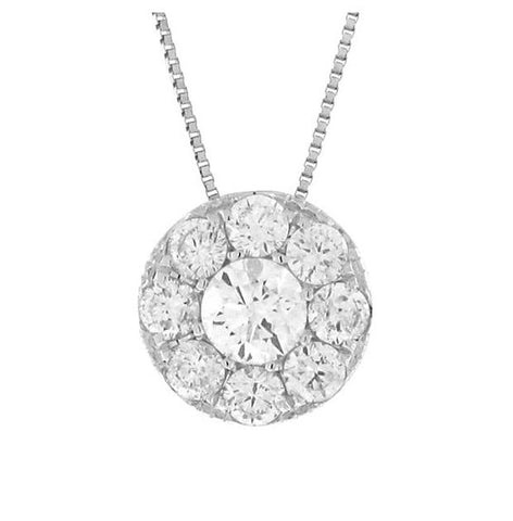 0.80 Ctw 14k White Gold Diamond Cluster Pendant Necklace With 18 Inch Chain