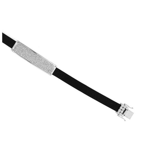 1.90 Ctw 14k White Gold Diamond Calf Leather Bracelet