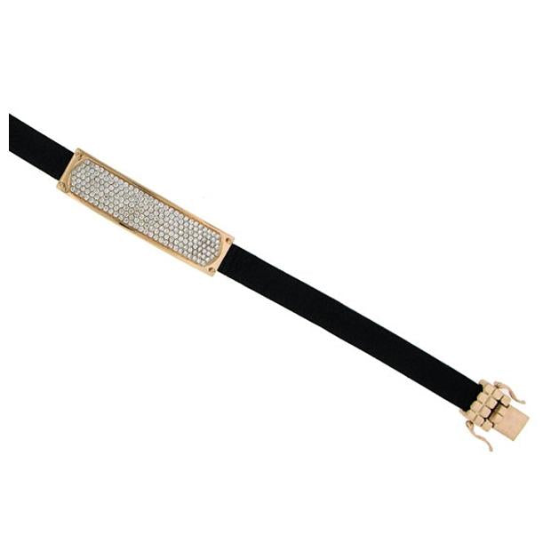 1.90 Ctw 14k Rose Gold Diamond Calf Leather Bracelet