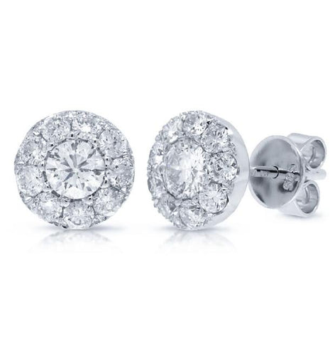 1.10 Ctw 14k White Gold Diamond Cluster Earring