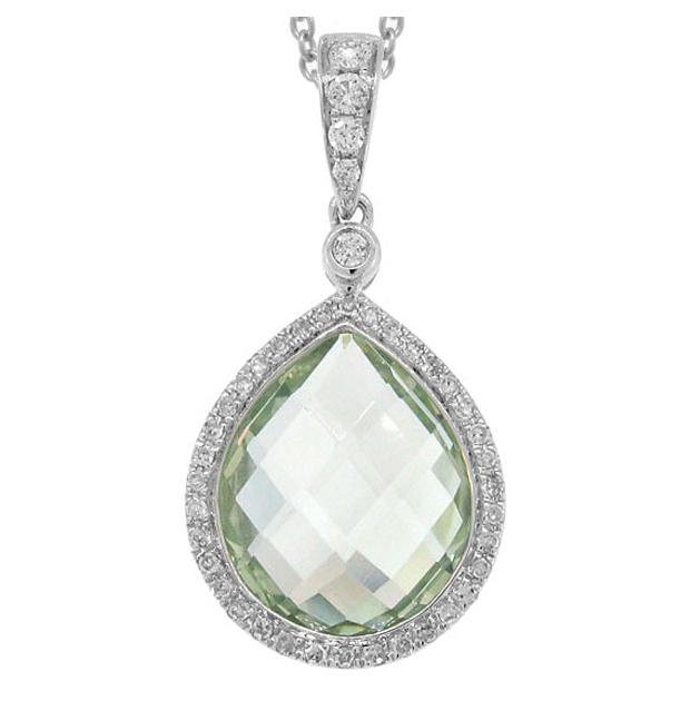 0.17 Ctw Diamond And 4.60 Ctw Green Amethyst 14k White Gold Pendant Necklace With 18 Inch Chain