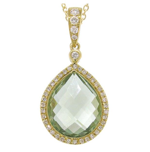 0.17 Ctw Diamond And 4.60 Ctw Green Amethyst 14k Yellow Gold Pendant Necklace With 18 Inch Chain