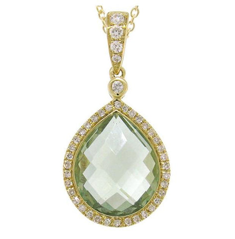 0.17 Ctw Diamond And 4.60 Ctw Green Amethyst 14k Yellow Gold Pendant Necklace With 18 Inch Chain