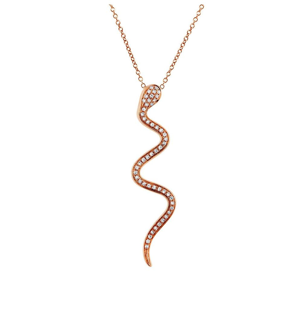 0.19 Ctw 14k Rose Gold Diamond Snake Pendant Necklace With 18 Inch Chain