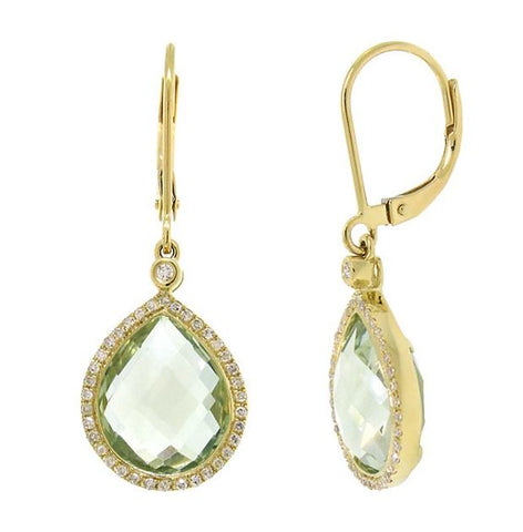 0.25 Ctw Diamond And 9.37 Ctw Green Amethyst 14k Yellow Gold Earring