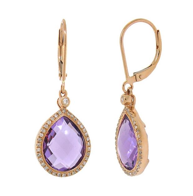 0.25 Ctw Diamond And 8.90 Ctw Amethyst 14k Rose Gold Earring