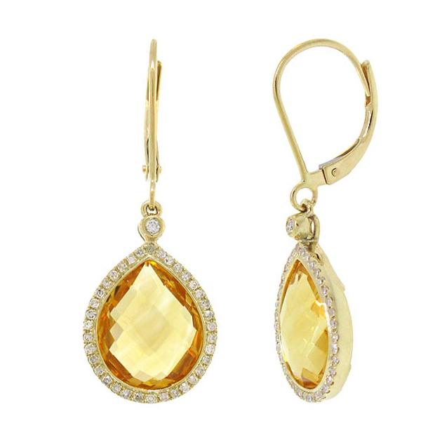 0.25 Ctw Diamond And 8.75 Ctw Citrine 14k Yellow Gold Earring