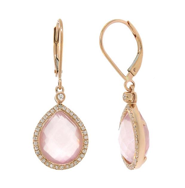 0.25 Ctw Diamond And 9.34 Ctw Rose Quartz 14k Rose Gold Earring