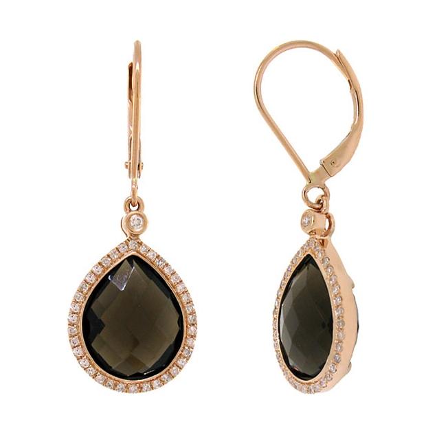 0.25 Ctw Diamond And 9.36 Ctw Smokey Quartz 14k Rose Gold Earring