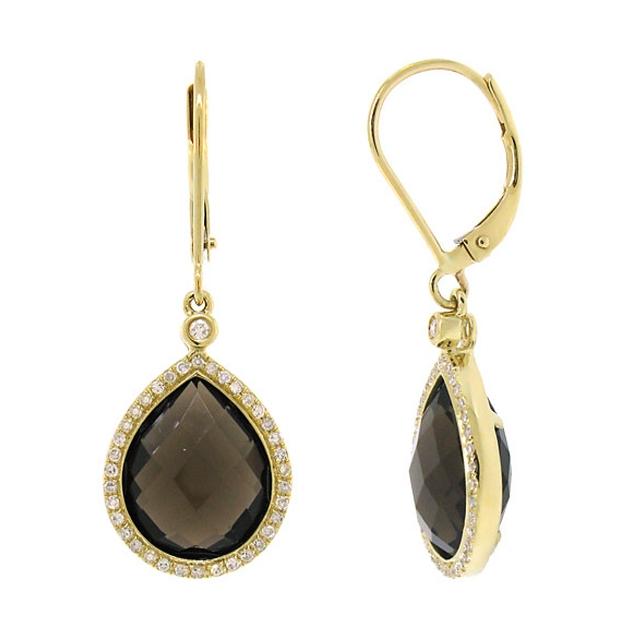 0.25 Ctw Diamond And 9.36 Ctw Smokey Quartz 14k Yellow Gold Earring