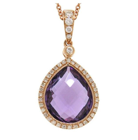 0.17 Ctw Diamond And 4.36 Ctw Amethyst 14k Rose Gold Pendant Necklace With 18 Inch Chain