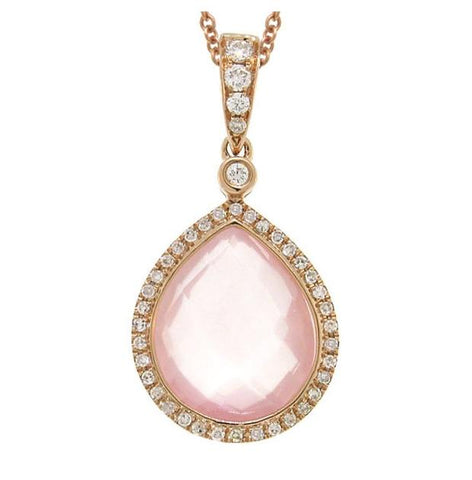 0.17 Ctw Diamond And 4.61 Ctw Rose Quartz 14k Rose Gold Pendant Necklace With 18 Inch Chain