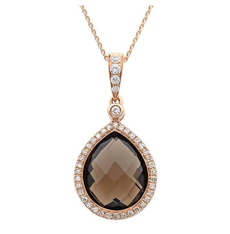 0.17 Ctw Diamond And 4.51 Ctw Smokey Quartz 14k Rose Gold Pendant Necklace With 18 Inch Chain