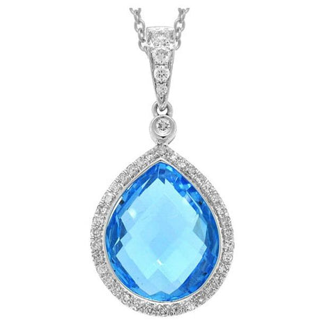 0.17 Ctw Diamond And 6.18 Ctw Blue Topaz 14k White Gold Pendant Necklace With 18 Inch Chain