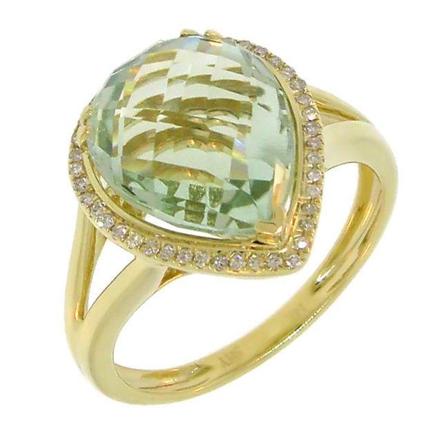 0.11 Ctw Diamond And 4.75 Ctw Green Amethyst 14k Yellow Gold Ring