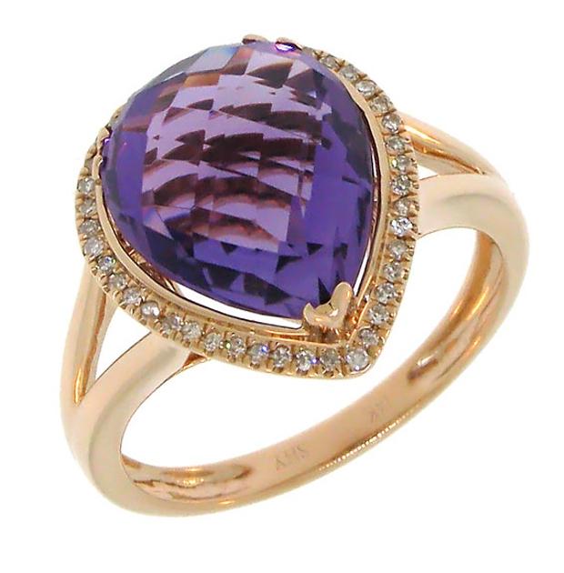 0.11 Ctw Diamond And 4.44 Ctw Amethyst 14k Rose Gold Ring