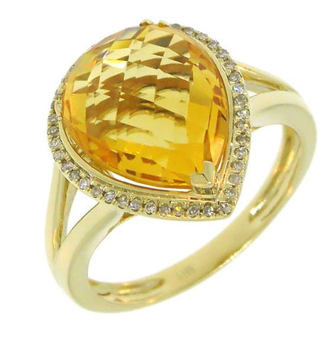 0.11 Ctw Diamond And 4.47 Ctw Citrine 14k Yellow Gold Ring